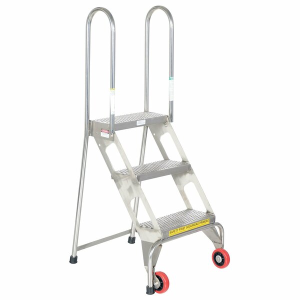 Vestil 51.9375 H 202 Stainless Steel Stainless Steel Folding Ladder W/Wheels, 3 Steps FLAD-3-SS